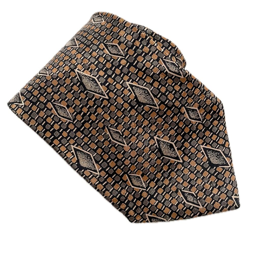 Pierre Balmain vintage 100% silk geometric print metallic tie necktie 4" w